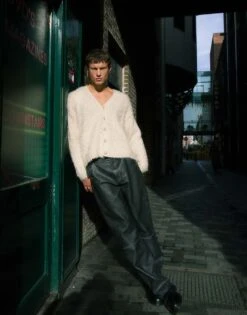 Topman Relaxed Fit Fluffy Cardigan In Ecru For Men