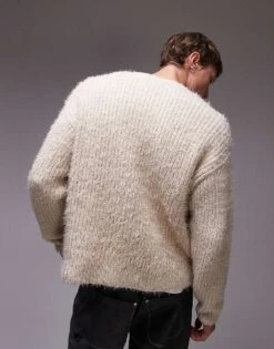 Topman Relaxed Fit Fluffy Cardigan In Ecru For Men -Daily Wardrobe Shop 206718644 4