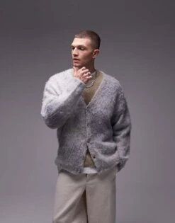 Topman Relaxed Fit Cardigan In Grey Ombre For Men