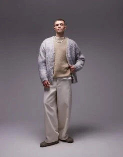 Topman Relaxed Fit Cardigan In Grey Ombre For Men -Daily Wardrobe Shop 206718652 3