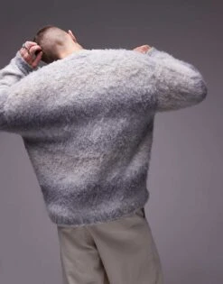 Topman Relaxed Fit Cardigan In Grey Ombre For Men -Daily Wardrobe Shop 206718652 4