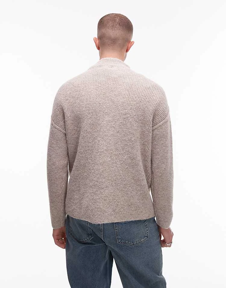 Topman Oversized 1/4 Zip Jumper In Oat For Men 4 Topman Oversized 1/4 Zip Jumper In Oat For Men - Image 2