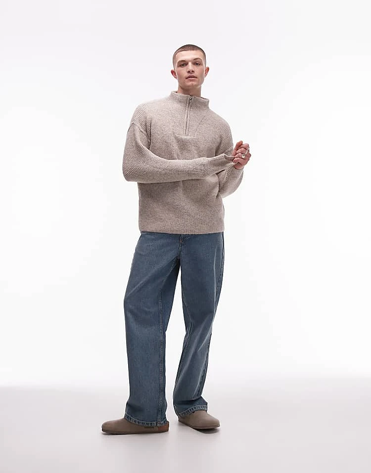 Topman Oversized 1/4 Zip Jumper In Oat For Men 6 Topman Oversized 1/4 Zip Jumper In Oat For Men - Image 4