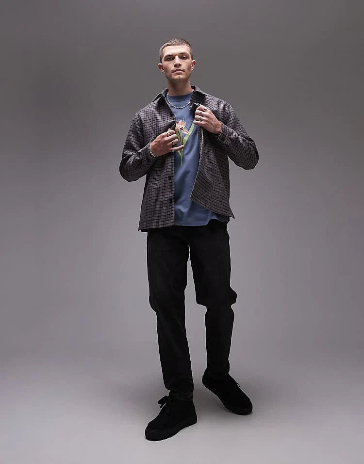 Topman Long Sleeve Checked Overshirt In Brown For Men 3 Topman Long Sleeve Checked Overshirt In Brown For Men