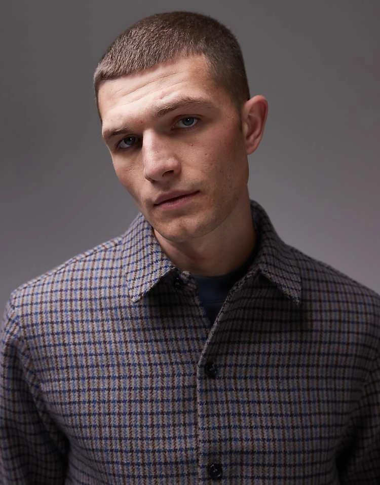 Topman Long Sleeve Checked Overshirt In Brown For Men 5 Topman Long Sleeve Checked Overshirt In Brown For Men - Image 3