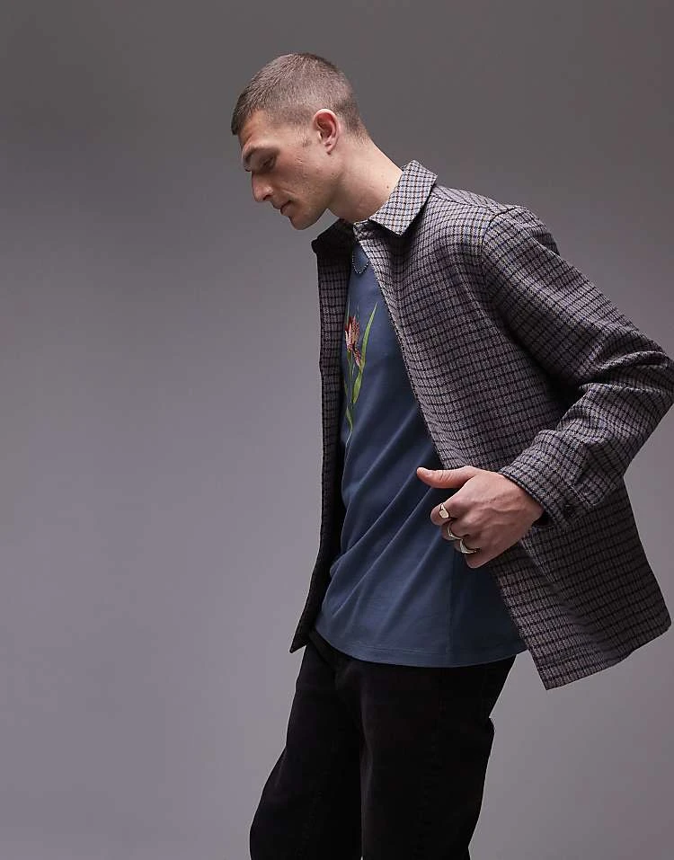 Topman Long Sleeve Checked Overshirt In Brown For Men 6 Topman Long Sleeve Checked Overshirt In Brown For Men - Image 4