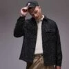 Topman Long Sleeve Textured Overshirt In Black For Men -Daily Wardrobe Shop 206720498 1 black