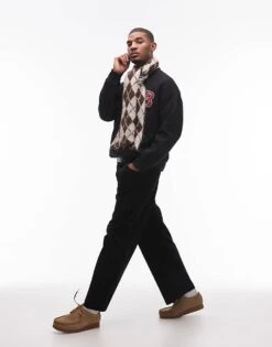 Topman Wide Leg Cord Trousers In Black For Men