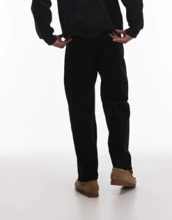 Topman Wide Leg Cord Trousers In Black For Men -Daily Wardrobe Shop 206738660 4