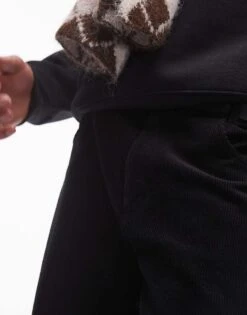 Topman Wide Leg Cord Trousers In Black For Men -Daily Wardrobe Shop 206738660 5