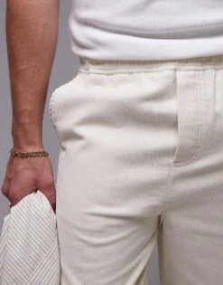 Topman Tapered Cord Trousers In Ecru For Men -Daily Wardrobe Shop 206738668 3