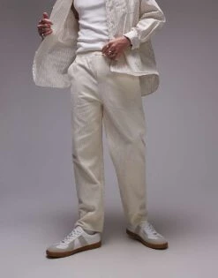 Topman Tapered Cord Trousers In Ecru For Men -Daily Wardrobe Shop 206738668 4