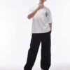 Topman Wide Leg Cord Trousers In Navy For Men