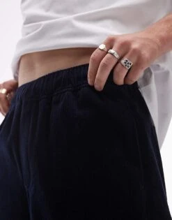 Topman Wide Leg Cord Trousers In Navy For Men -Daily Wardrobe Shop 206738676 3