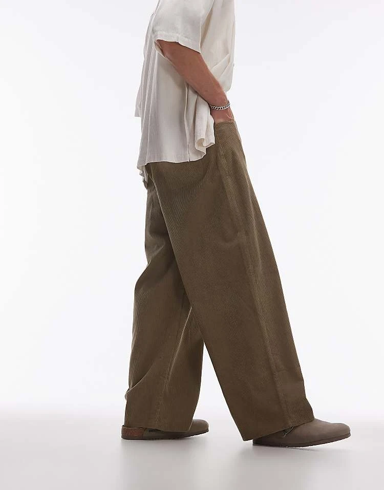 Topman Wide Leg Cord Trousers In Stone For Men 3 Topman Wide Leg Cord Trousers In Stone For Men