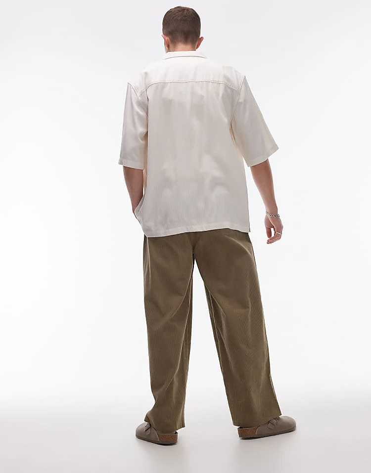 Topman Wide Leg Cord Trousers In Stone For Men 4 Topman Wide Leg Cord Trousers In Stone For Men - Image 2
