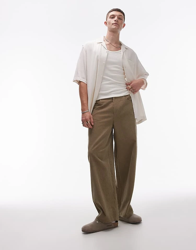 Topman Wide Leg Cord Trousers In Stone For Men 5 Topman Wide Leg Cord Trousers In Stone For Men - Image 3
