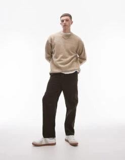 Topman Tapered Cord Trousers In Brown For Men