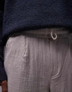 Topman Wide Leg Textured Trousers In Stone For Men -Daily Wardrobe Shop 206750015 3