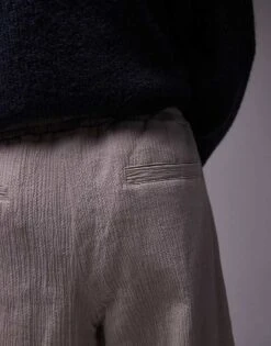 Topman Wide Leg Textured Trousers In Stone For Men -Daily Wardrobe Shop 206750015 5