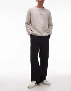 Topman Wide Leg Textured Trousers In Black For Men -Daily Wardrobe Shop 206750016 1 black 1