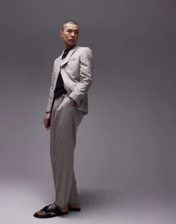 Topman Slim Linen Blend Suit In Stone