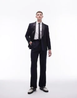 Topman Premium Rich Wool Suit Tux In Navy