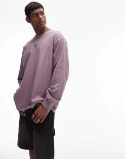 Topman Vintage Wash Long Sleeve T-shirt In Lilac For Men