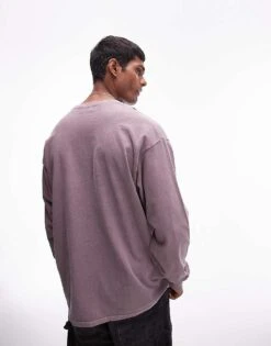 Topman Vintage Wash Long Sleeve T-shirt In Lilac For Men 9 Topman Vintage Wash Long Sleeve T-shirt In Lilac For Men -Daily Wardrobe Shop 206824735 3