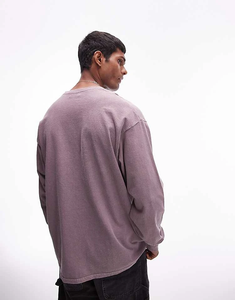 Topman Vintage Wash Long Sleeve T-shirt In Lilac For Men 5 Topman Vintage Wash Long Sleeve T-shirt In Lilac For Men - Image 3