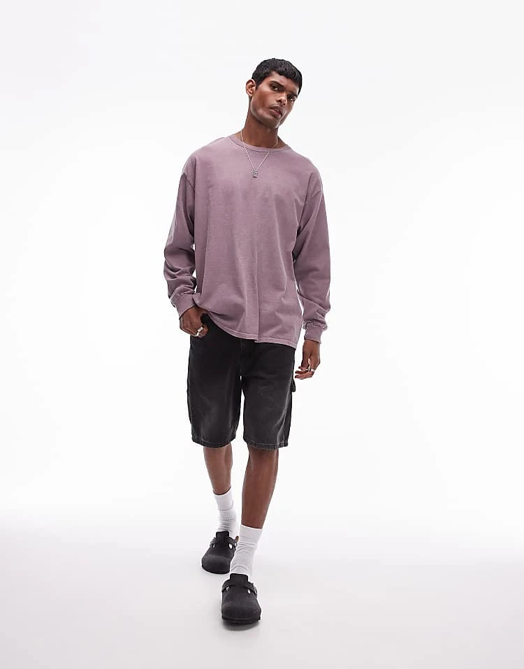 Topman Vintage Wash Long Sleeve T-shirt In Lilac For Men 6 Topman Vintage Wash Long Sleeve T-shirt In Lilac For Men - Image 4