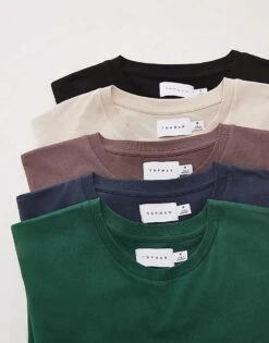 Topman 5 Pack Regular T-shirt In Black, Stone, Brown, Navy And Sporty Green For Men Multi -Daily Wardrobe Shop 206824742 1 multi 1