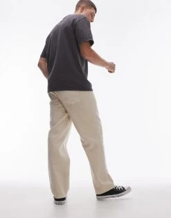 Topman Straight Twill Trousers In Ecru For Men -Daily Wardrobe Shop 206836172 3