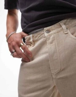 Topman Straight Twill Trousers In Ecru For Men -Daily Wardrobe Shop 206836172 4