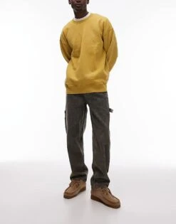 Topman Straight Acid Wash Trousers In Khaki For Men -Daily Wardrobe Shop 206836196 1 khaki 1