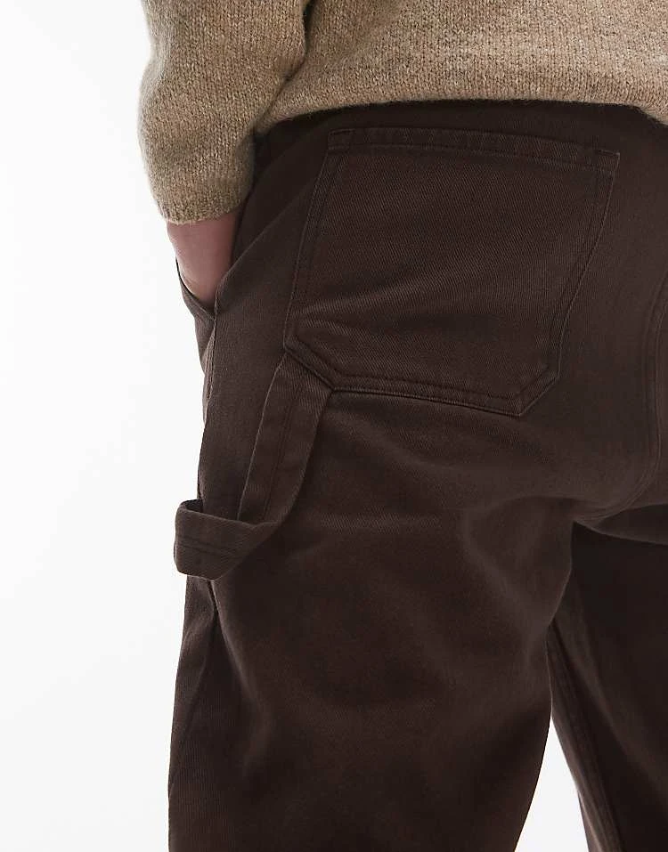 Topman Straight Twill Trousers In Brown For Men 5 Topman Straight Twill Trousers In Brown For Men - Image 3