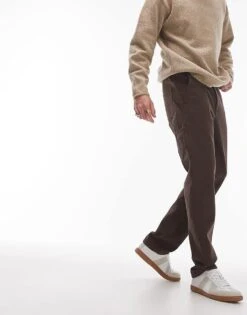 Topman Straight Twill Trousers In Brown For Men 11 Topman Straight Twill Trousers In Brown For Men -Daily Wardrobe Shop 206836212 4