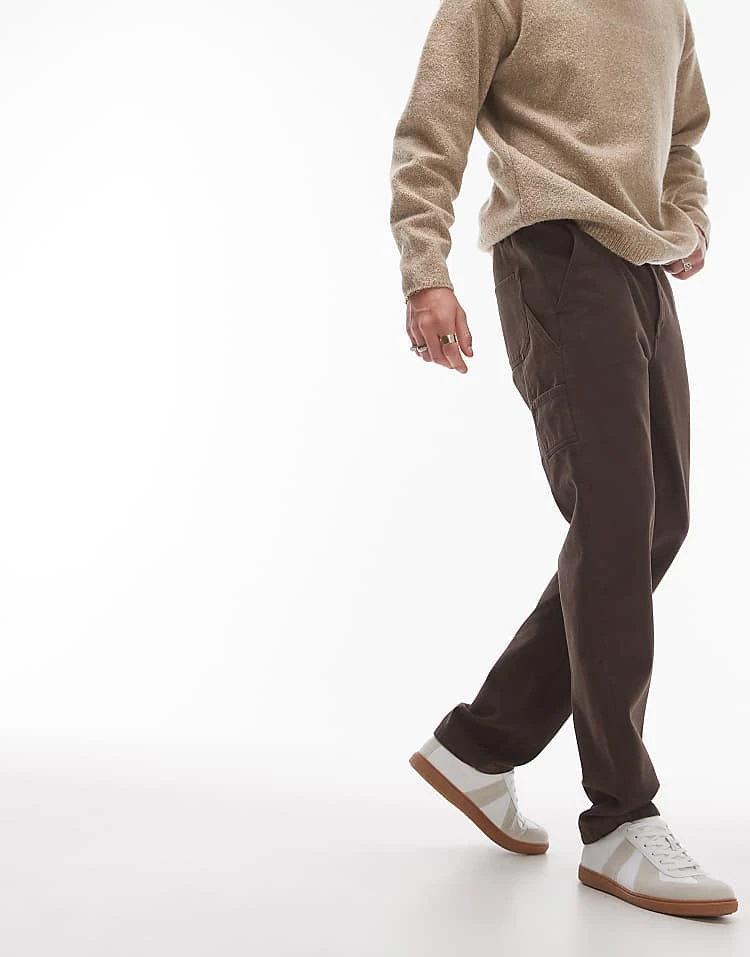 Topman Straight Twill Trousers In Brown For Men 6 Topman Straight Twill Trousers In Brown For Men - Image 4