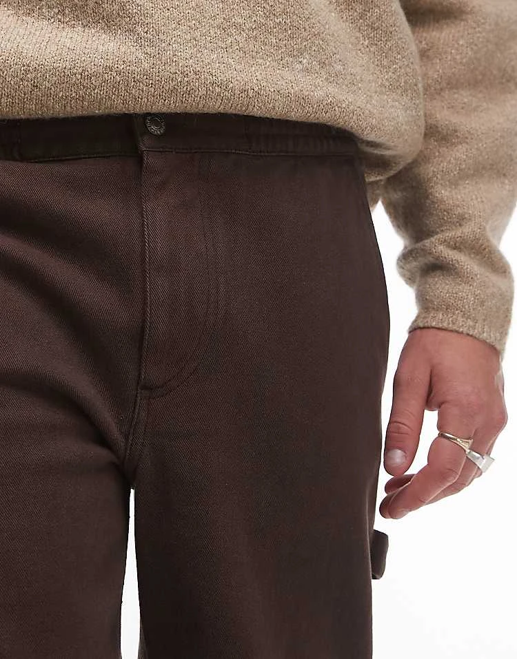 Topman Straight Twill Trousers In Brown For Men 7 Topman Straight Twill Trousers In Brown For Men - Image 5