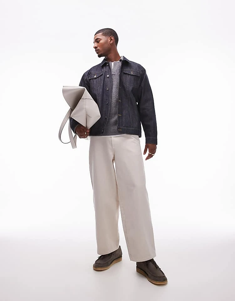 Topman Wide Leg Cotton Twill Trousers In Ecru For Men 3 Topman Wide Leg Cotton Twill Trousers In Ecru For Men