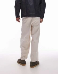 Topman Wide Leg Cotton Twill Trousers In Ecru For Men 11 Topman Wide Leg Cotton Twill Trousers In Ecru For Men -Daily Wardrobe Shop 206836417 4