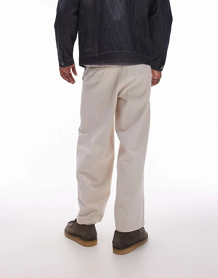 Topman Wide Leg Cotton Twill Trousers In Ecru For Men 6 Topman Wide Leg Cotton Twill Trousers In Ecru For Men - Image 4