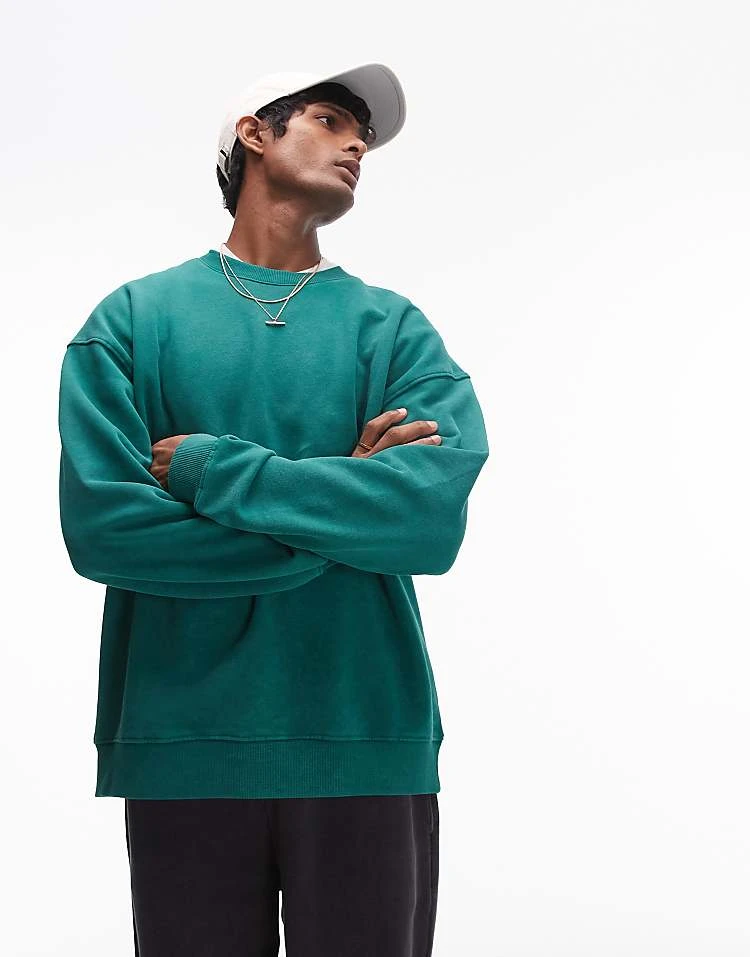 Topman Washed Oversized Sweatshirt In Green For Men Washed Green 3 Topman Washed Oversized Sweatshirt In Green For Men Washed Green