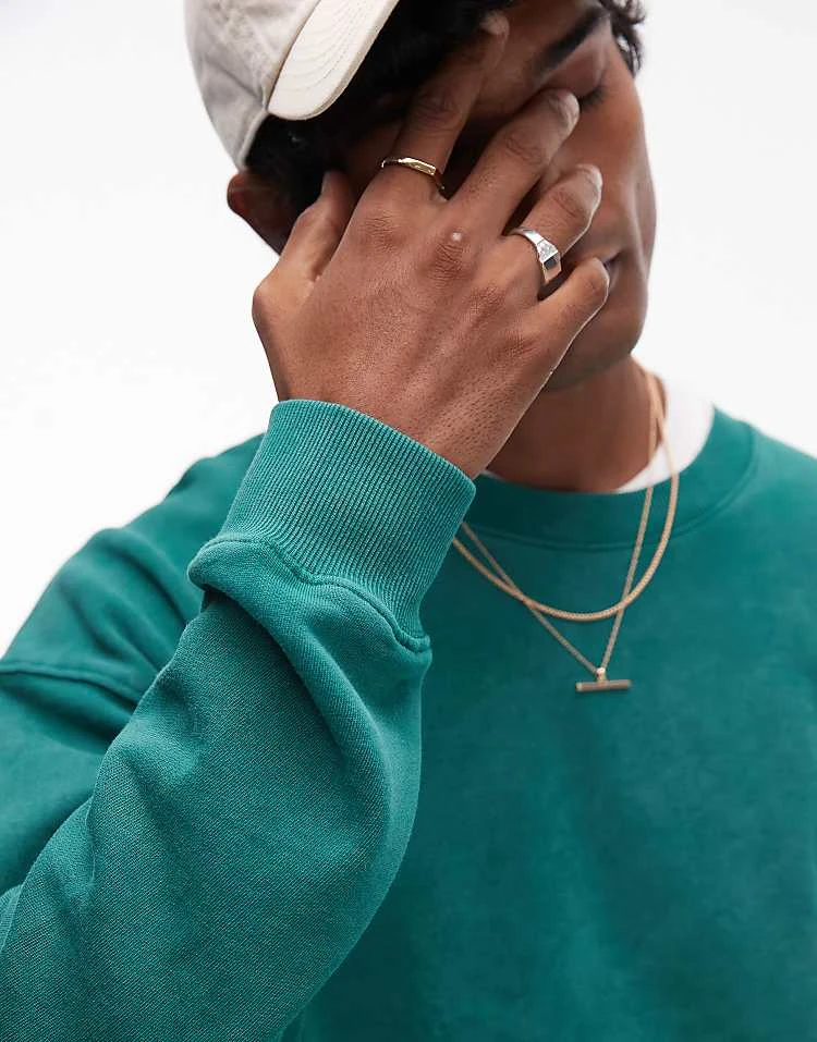 Topman Washed Oversized Sweatshirt In Green For Men Washed Green 5 Topman Washed Oversized Sweatshirt In Green For Men Washed Green - Image 3