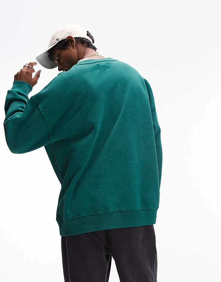 Topman Washed Oversized Sweatshirt In Green For Men Washed Green 6 Topman Washed Oversized Sweatshirt In Green For Men Washed Green - Image 4