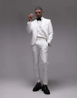 Topman Slim Tux Suit Trousers In White For Men