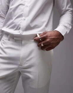 Topman Slim Tux Suit Trousers In White For Men -Daily Wardrobe Shop 206852797 3