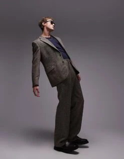 Topman Textured Suit In Brown