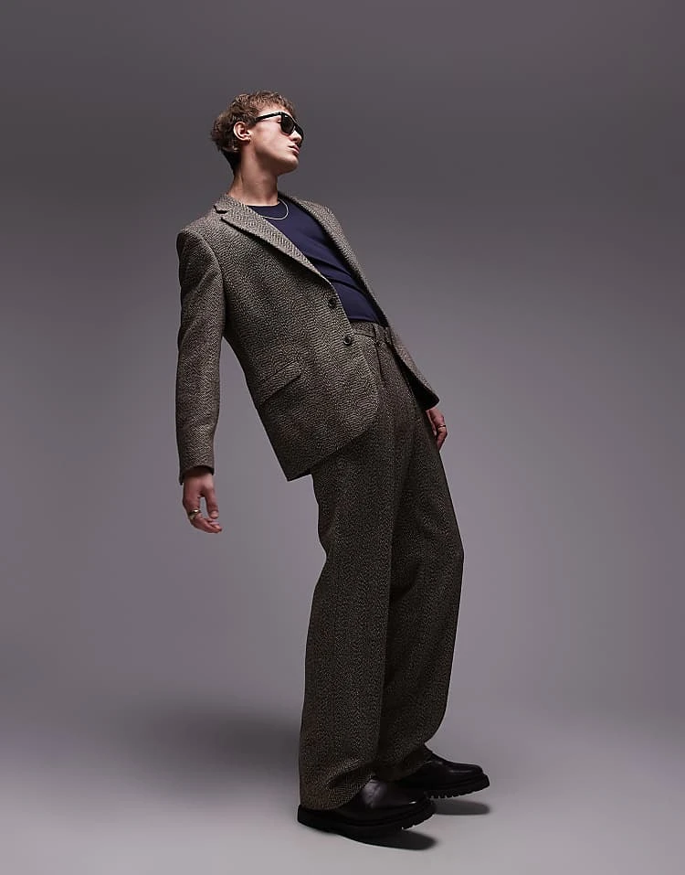 Topman Textured Suit In Brown 3 Topman Textured Suit In Brown