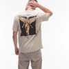 Topman Oversized Fit T-shirt With Nirvana Angel Front And Back Print In Washed Stone For Men -Daily Wardrobe Shop 206884918 1 washedstone